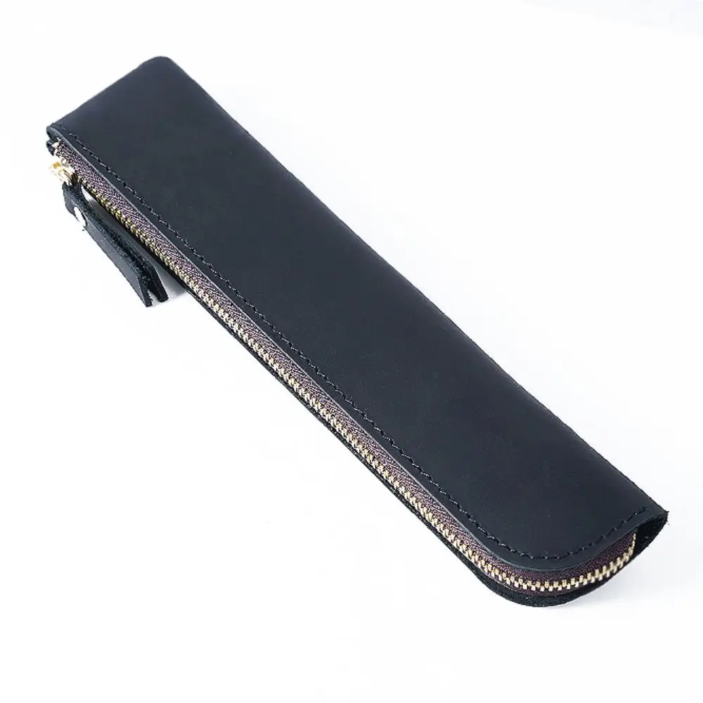 

Retro Zipper Cowhide Pencil Case Pencil Holder Handmade Pen Protective Bag High-end Leather Leather Pen Bag Office Supplies