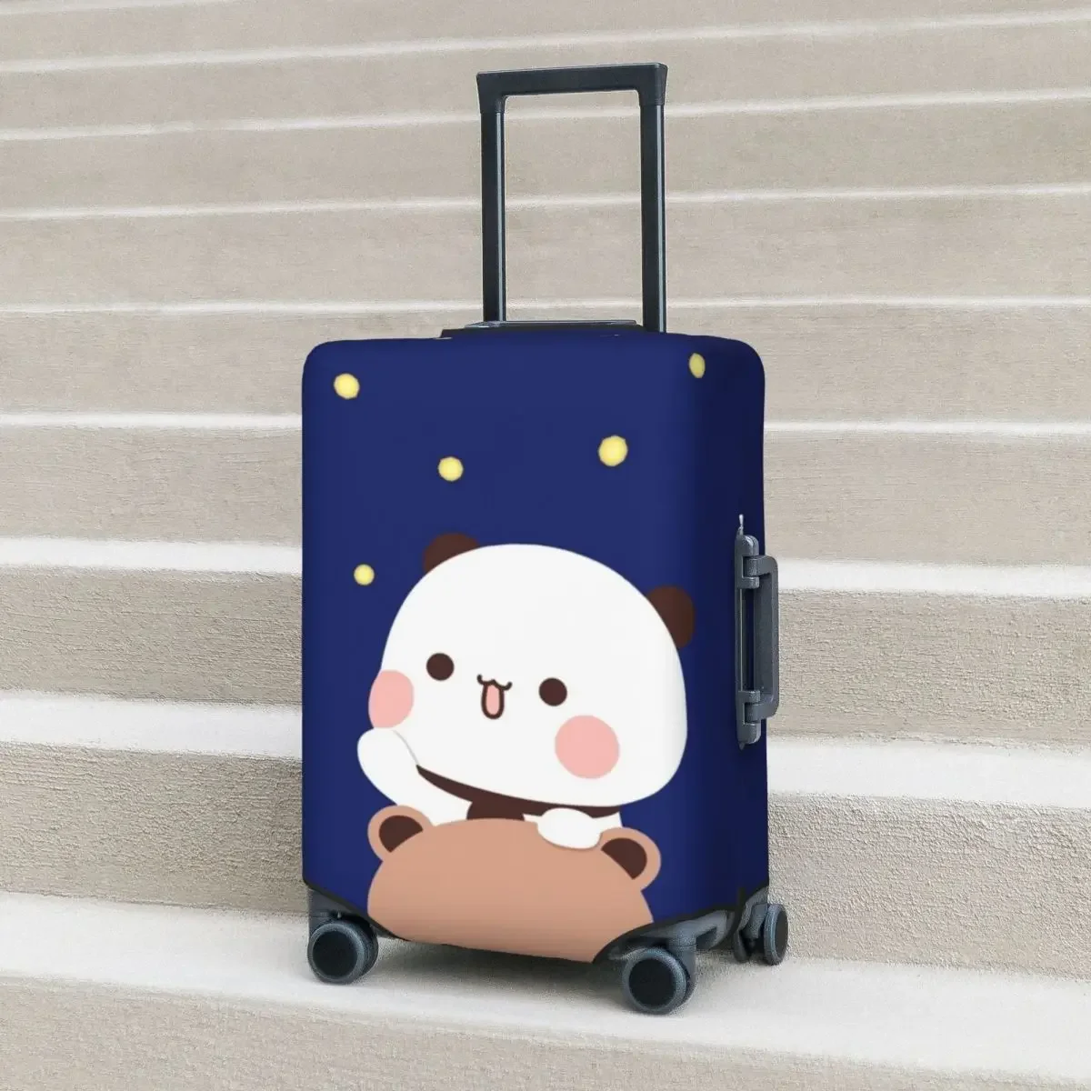 Bubu and Dudu Suitcase Cover Holiday Panda Bear Hugs Love Practical Luggage Accesories Travel Protection