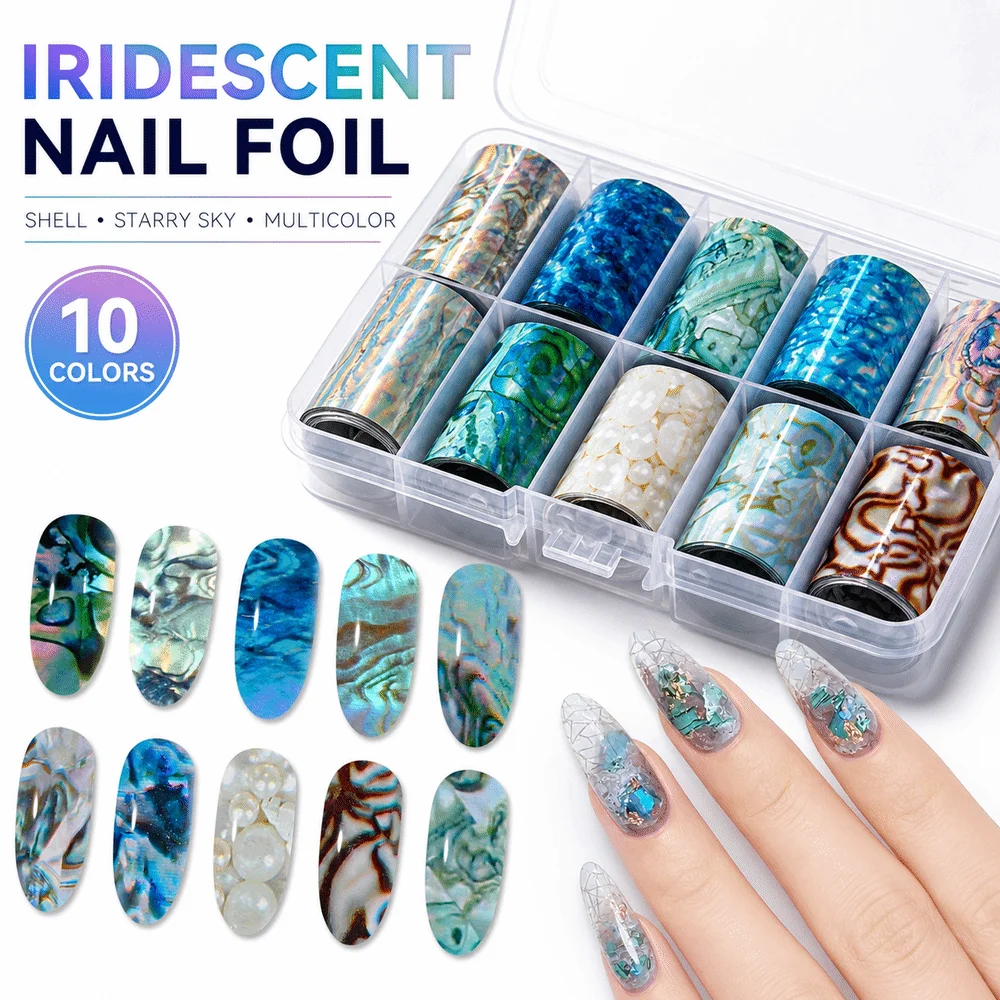PET Nail Transfer Foil Shell Pattern Multicolor Nail Art Foil Starry Sky Pattern DIY Nail Art Nail Foil Stickers