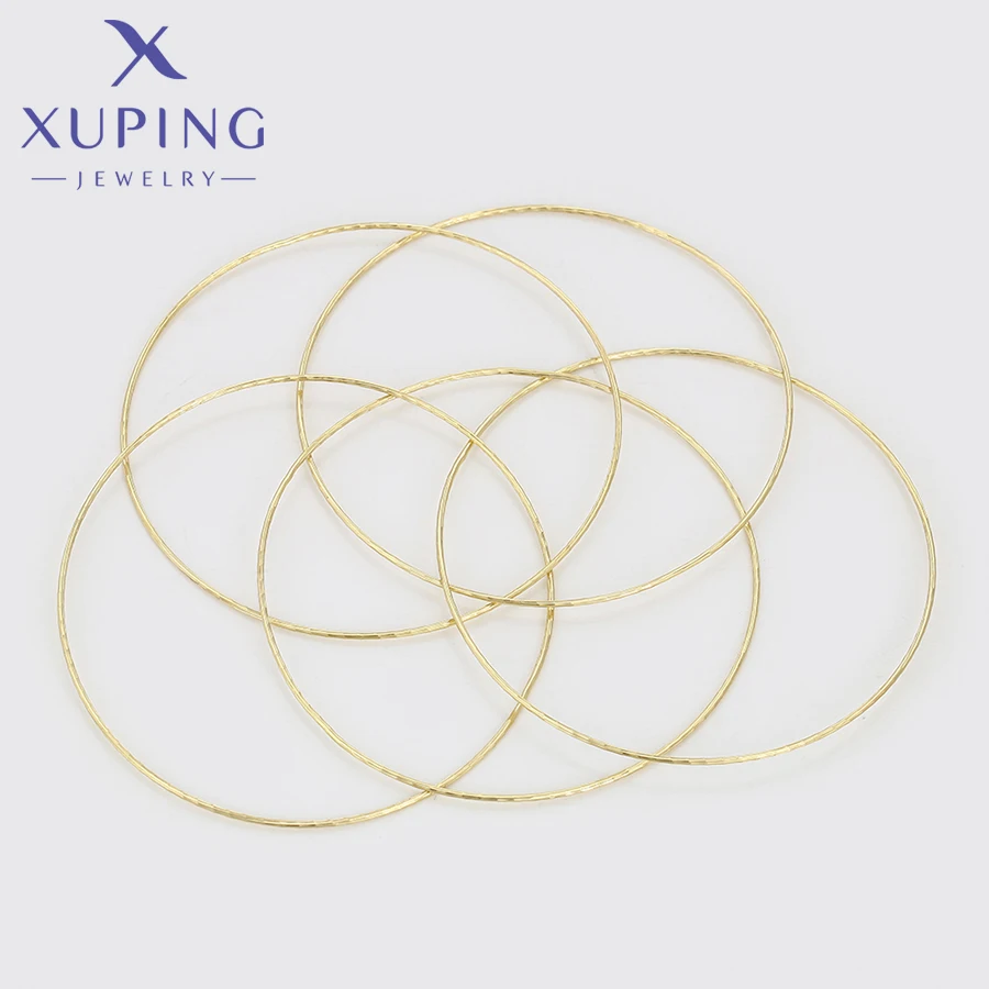 Xuping Jewelry New Arrival Simple Light Gold Color 6 Pieces Bangle Sets Copper Alloy Big Bangles for Women Gifts X000956631