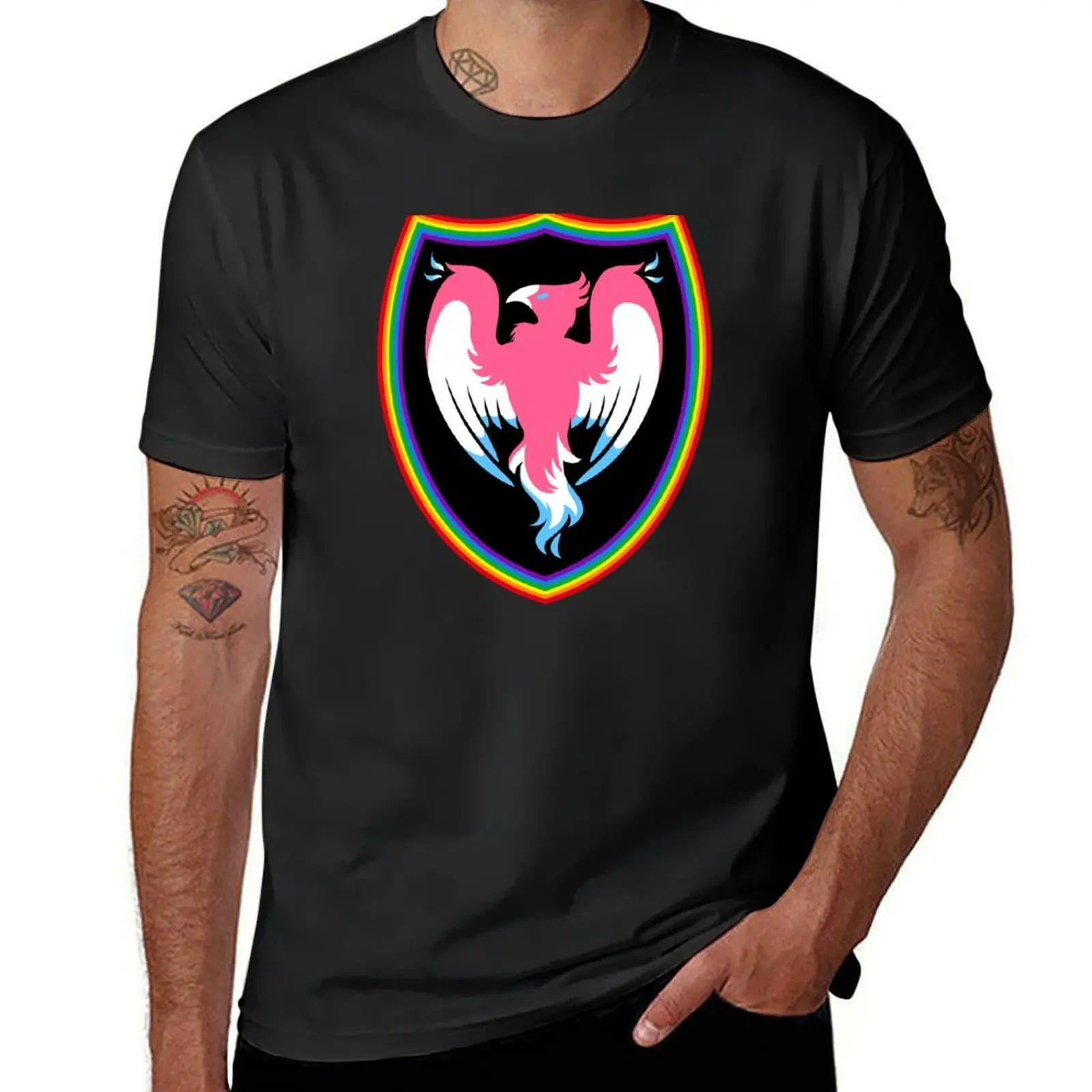 Rainbow Shield Phoenix T-Shirt Blouse anime kawaii clothes plus size tops black t-shirts for men