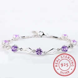 Pulseras de joyería de plata 925 para mujer, pulsera de plata de ley 925 con amatista a la moda, pulsera de boda para mujer, regalo