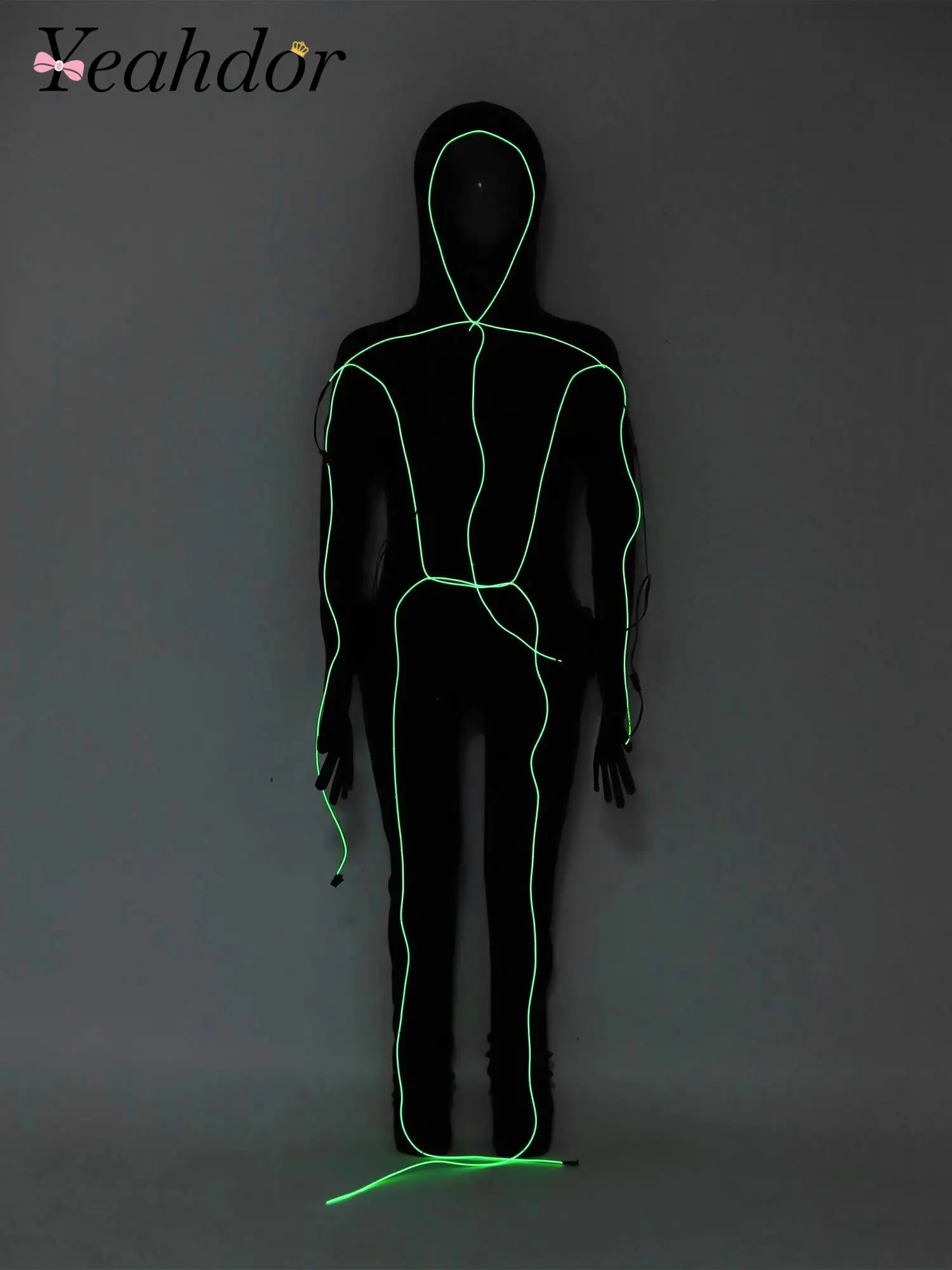 Kids Light Up Stick Costume Halloween Alien Costume Hooded Long Sleeve Full Length Zipper Jumpsuit Dress Up Theme Party Costume
