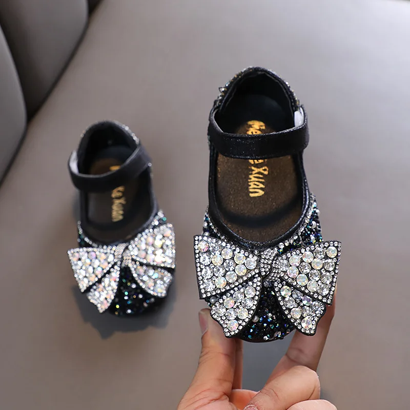 Mädchen Prinzessin Leder Schuhe Mode Elegante Kinder Schuhe Kinder Pailletten Strass Bowknot Glänzende Party Hochzeit J28