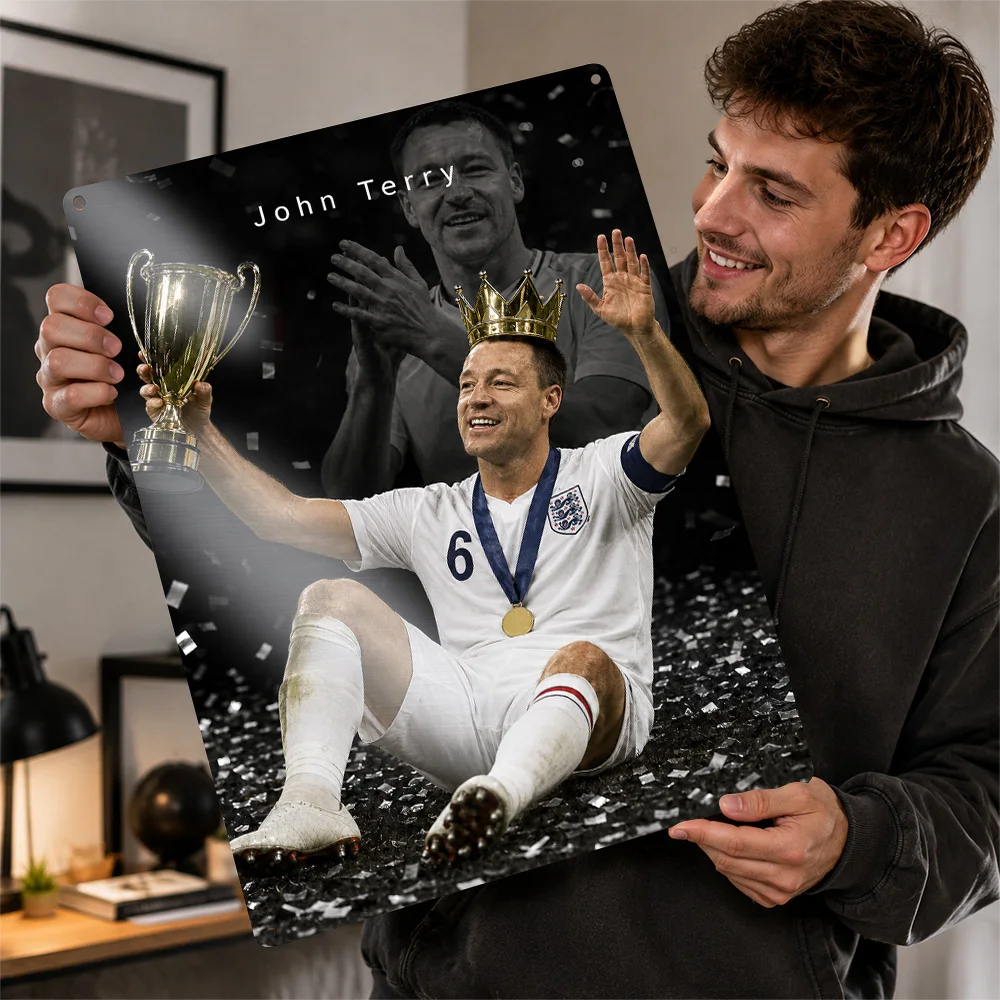 John Terry Football Textured Poster Customized Metal Tin Sign Dynamic Athlete Tribute Wall Art Ideal For Game Room Or Home Gym