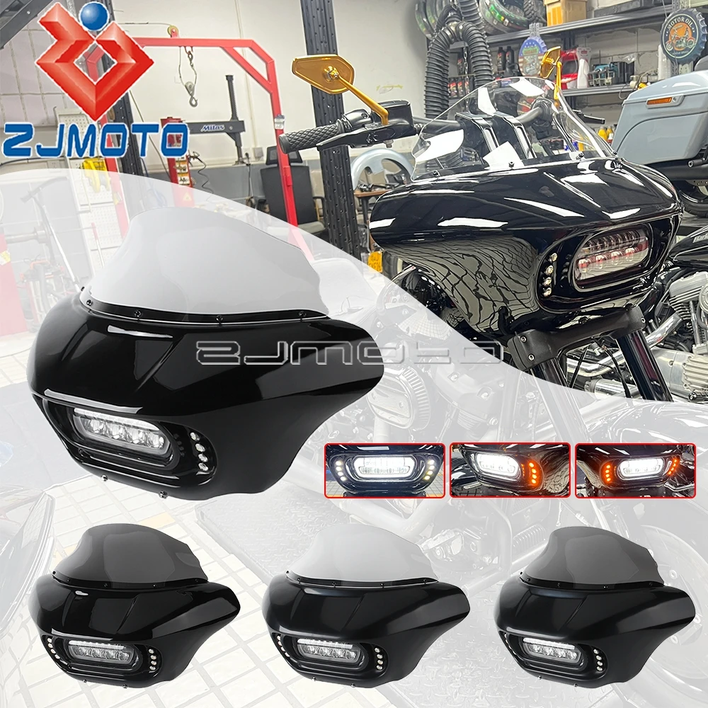 Motorcycle Batwing Fairing W/ Turn Signal Running Light For Harley Softail Fat Bob 114 FXFBS 18-24 FXFB 18-19 LED Headlight Cowl