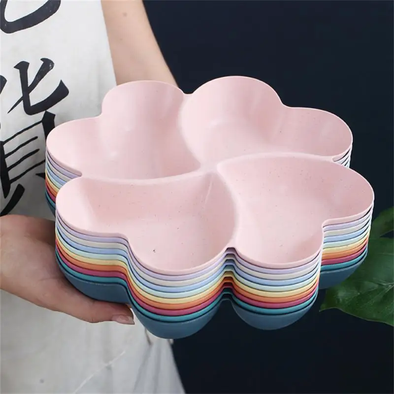 Four-leaf Clover Plate Lattice Placement Smooth Material Solid Color Home Supplies Grid Plate Easy End-to-end Access Snack Plate