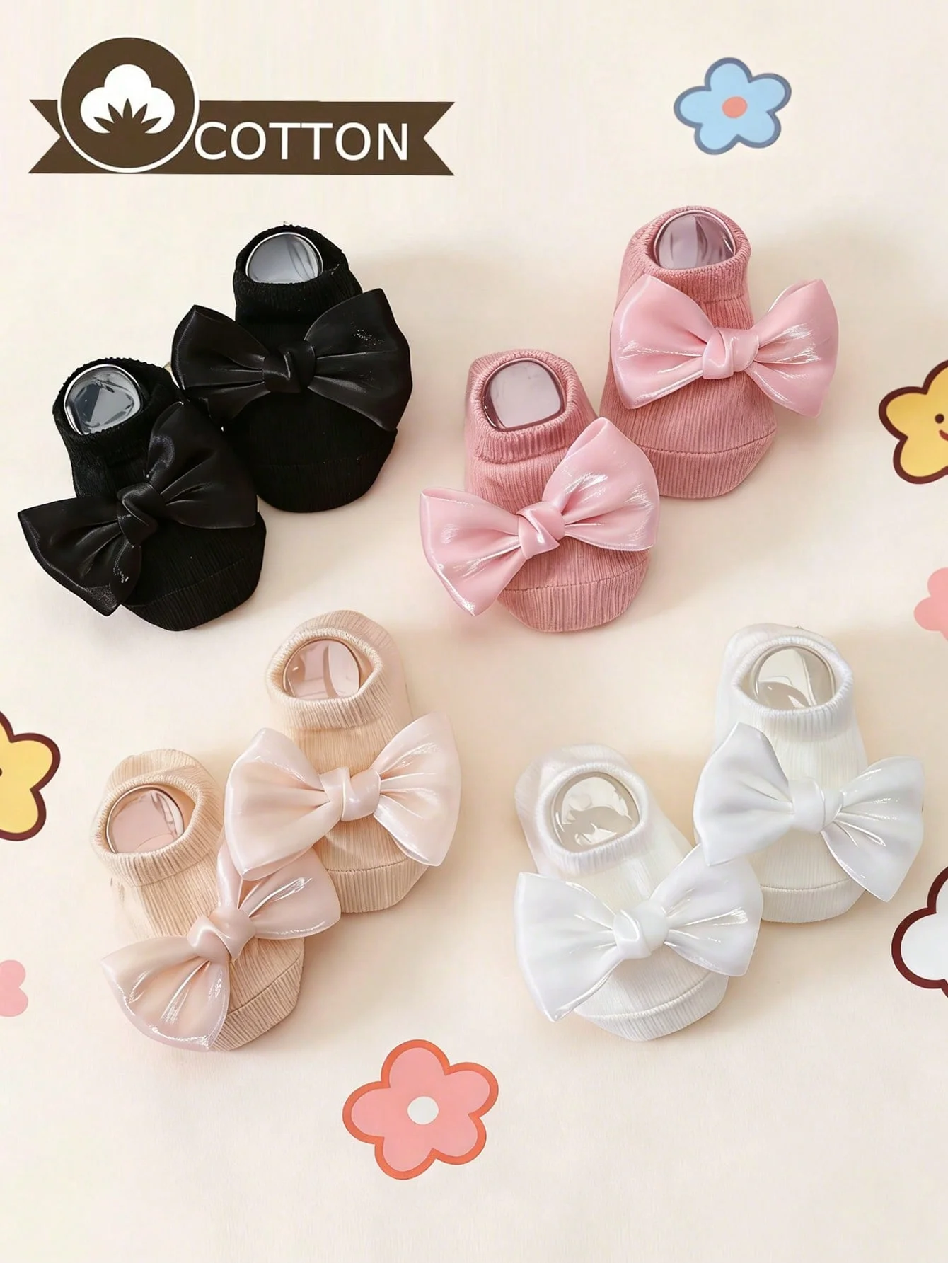 4 Pairs of Baby Girls' Bowknots Decorative Short Socks, Soft Anti-Slip Cotton Ankle Socks Suitable for Girls to Wear in All Seasons