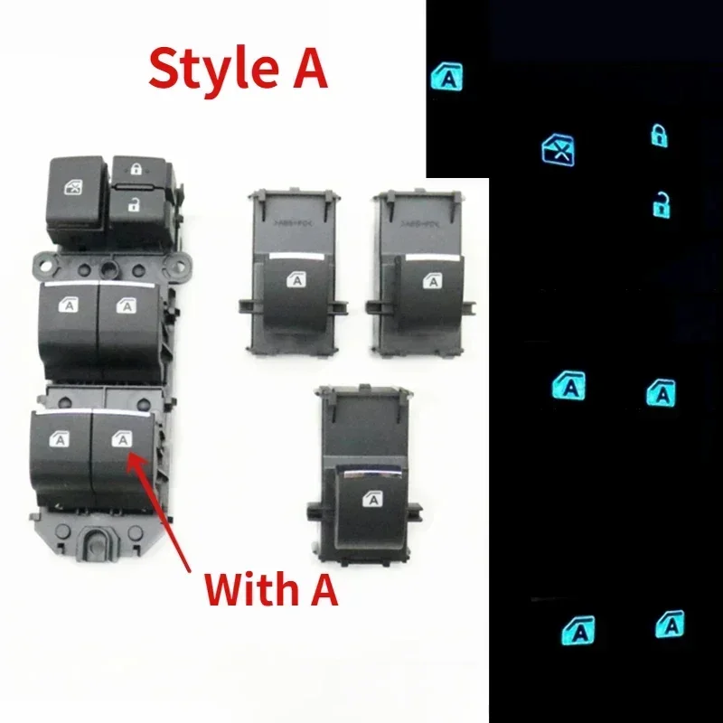 LHD For Toyota RAV4 Corolla Cross Avalon Levin C-HR 2019-2023 Car Ice Blue Light Electric Window Lifter Control Button Switch