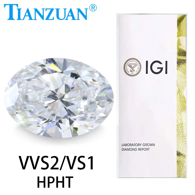 Tianzuan IGI Certified Lab Grown Diamond HPHT Lab Created VVS2/VS1 2EX Oval Shape Beads Loose Gemstone