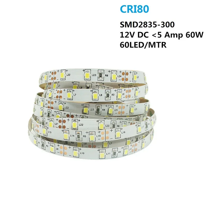 2700K/3000K/4000K/5500K 12V Dimmable Flexible LED Strips SMD2835-300 60 LEDs 1000LM/Mtr 8mm Width