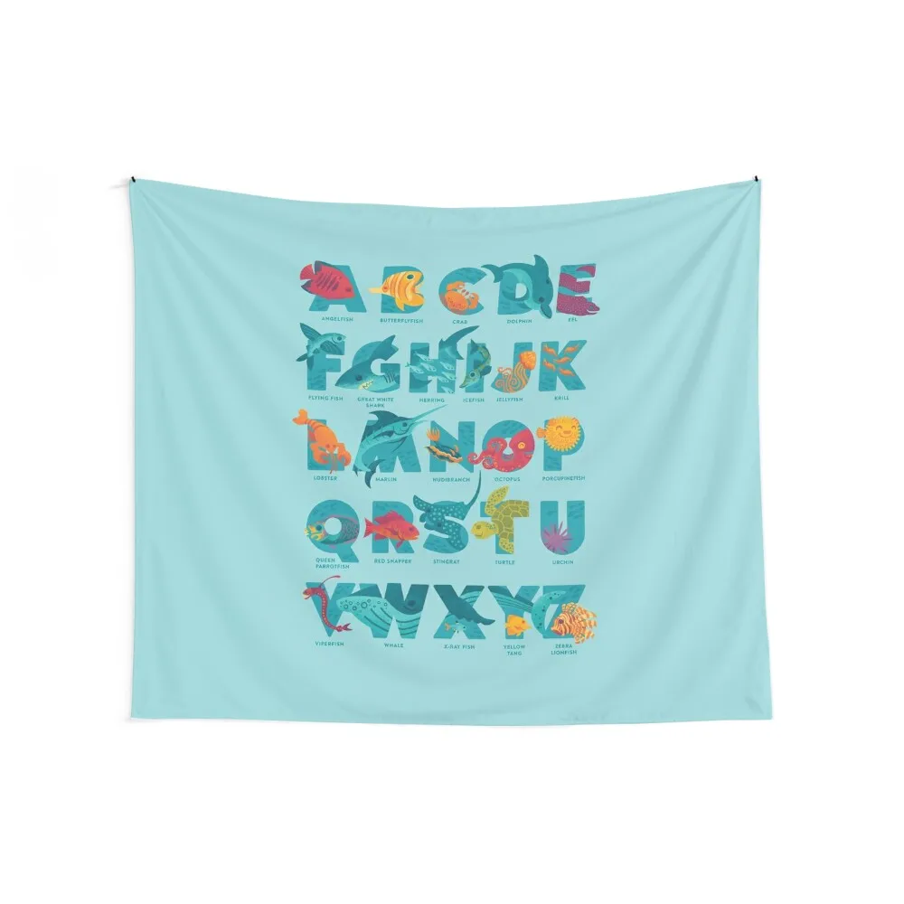 Aqualphabet : Cyan (labelled) Tapestry Things To The Room Aesthetic Room Decorations Tapestry