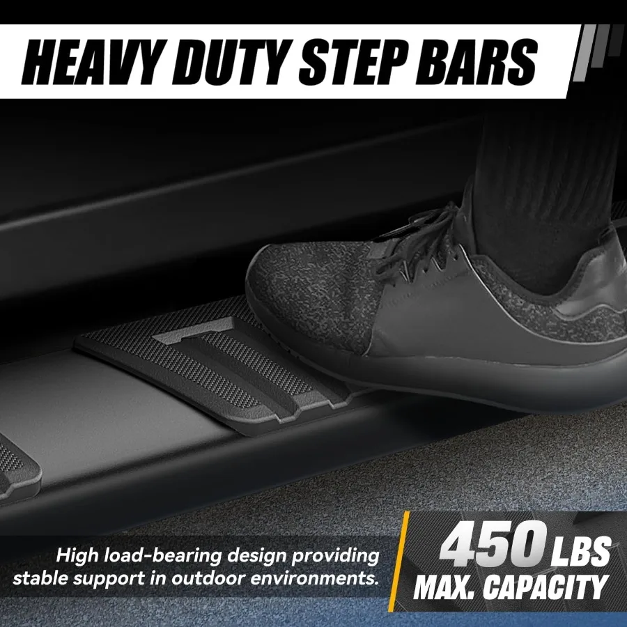 6 لوحات تشغيل للشاحنة 2005-2024 Nissan Frontier Crew Cab خطوات جانبية من الألومنيوم مع لمسة نهائية محسنة مطلية بمسحوق أسود #4