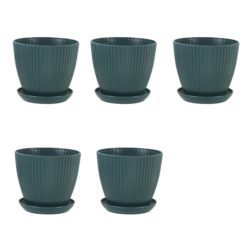 

Plastic Planter Pots For Plants, 5 Pack 6 Inch Flower Pots With Drainage Holes And Saucers, For Indoor Outdoor