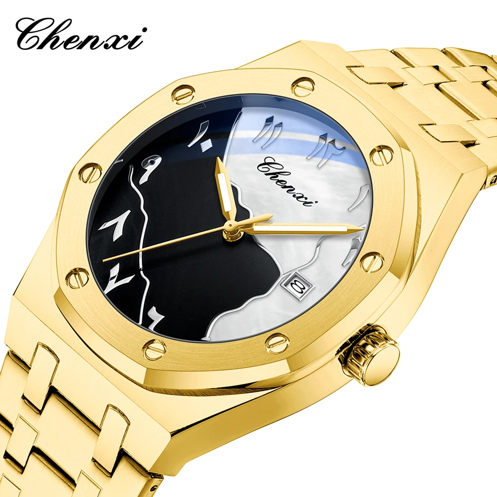 

Мужские часы CHENXI из нержавеющей стали, роскошные, лучшие бренды, с календарем, водонепроницаемые, светящиеся, кварцевые, деловой стиль