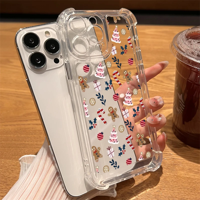 Schneeflocke Weihnachtsbaum Silikon Handyhülle für iPhone 11 12 13 14 15 16 17 Pro Max 7 8 Plus X XR XS 17 Air Transparente Abdeckung