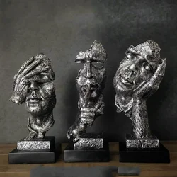 See No Evil Resin Art Silence Mask Figurines Decorations for Home Abstract Silence Is Gold Mask Miniatures Sculpture Artwork
