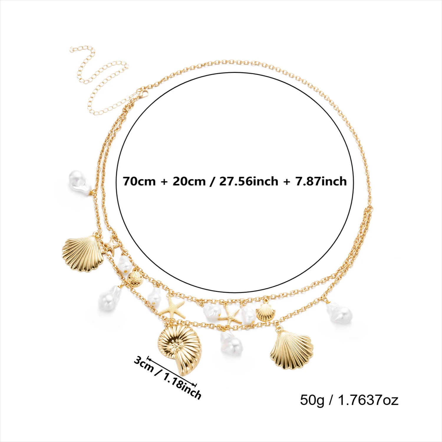 Sommer Strand Muschel Doppelschichtige Taillenkette für Frauen Boho Seestern Fisch Perle Sexy Bikini Bauchkette Urlaubsschmuck – Detail 8