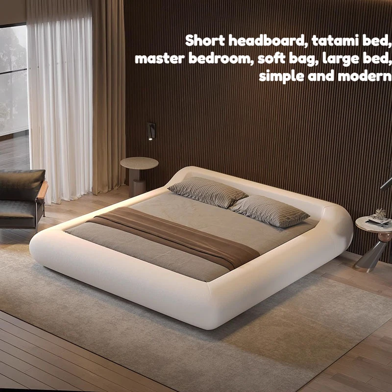 

White Queen Size Bed Frame Minimalist Headboard Sleeping Lounge Bed Modern Nightstands Fancy Upholstered House Accessories