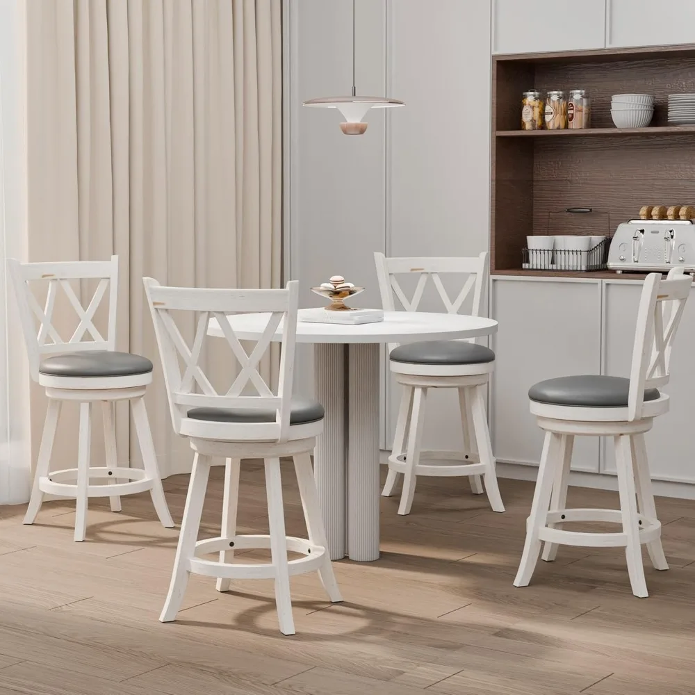 Caféstoelen set van 4, 24 inch zithoogte tegenhoogte draaibaar met X-rug, gestoffeerde 360 graden draaibare caféstoelen