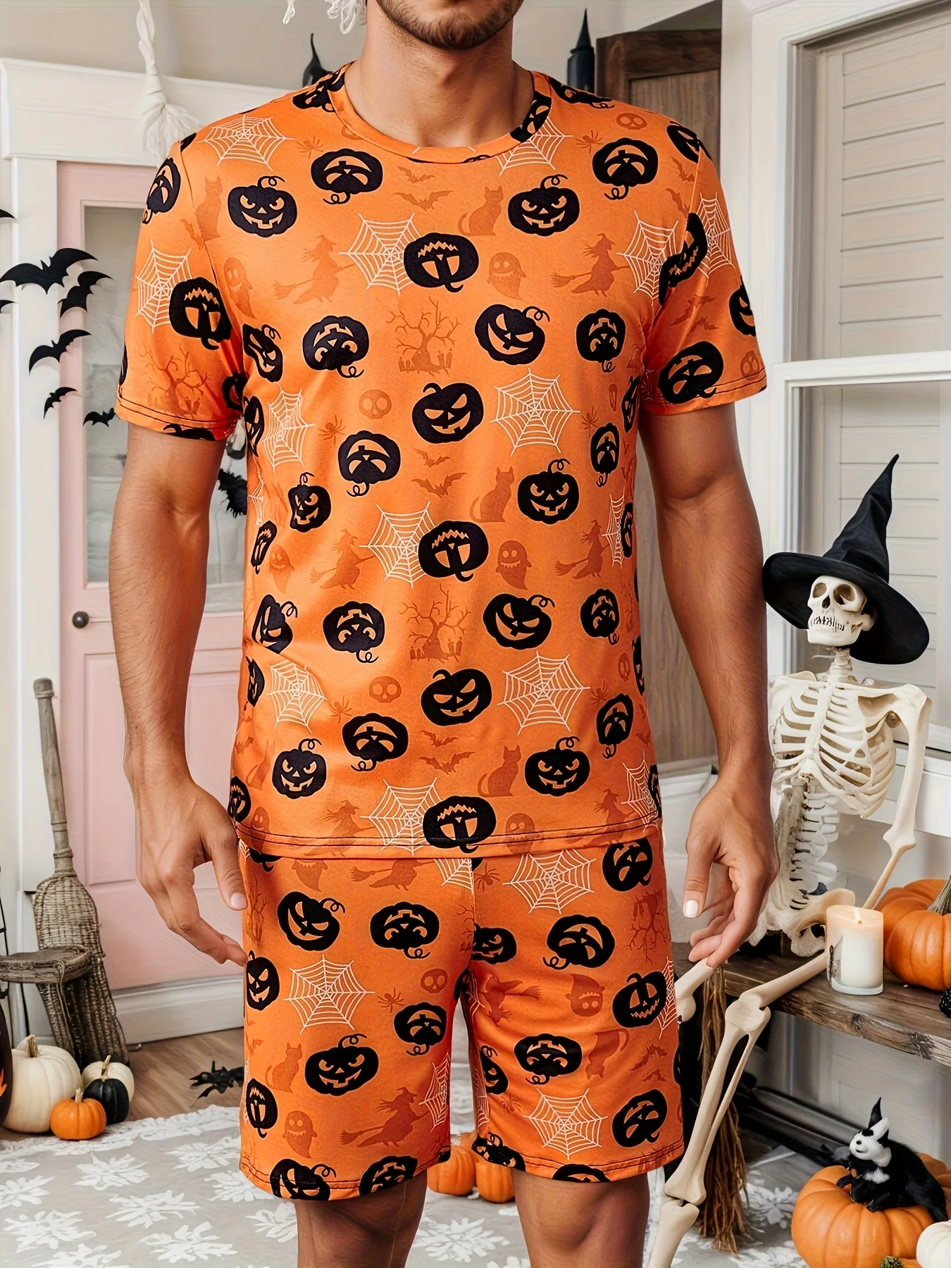 

【 Halloween 】 Halloween printed short sleeves and shorts set, men's short sleeves and shorts