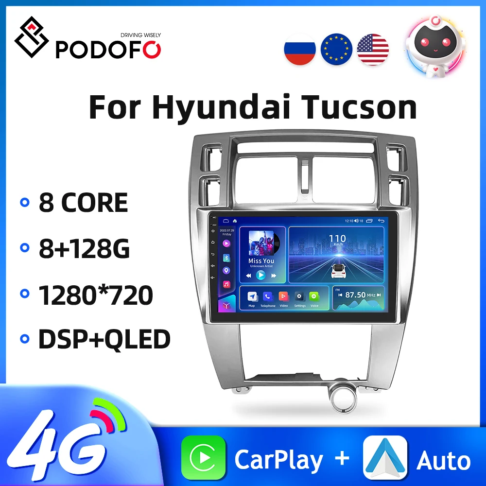 

Podofo Android 2Din Car Radio For Hyundai Tucson 2006-2013 Car Multimedia Player GPS Navigation 4G WIFI Carplay 2din Auto Stereo