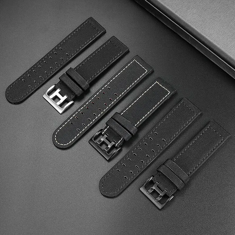 20mm 22mm Nylon Watch Strap for Hamilton Khaki Field Aviation Series H70575733/H68401735/H70575735 Nylon+Lea-ther Bottom Strap