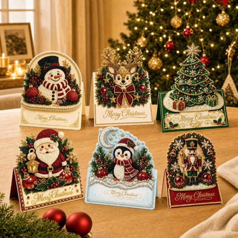 DIY Merry Christmas 3D Greeting Cards Snowman Reindeer Santa Claus Tree House Friends Family Holiday Festival Gift Ornaments