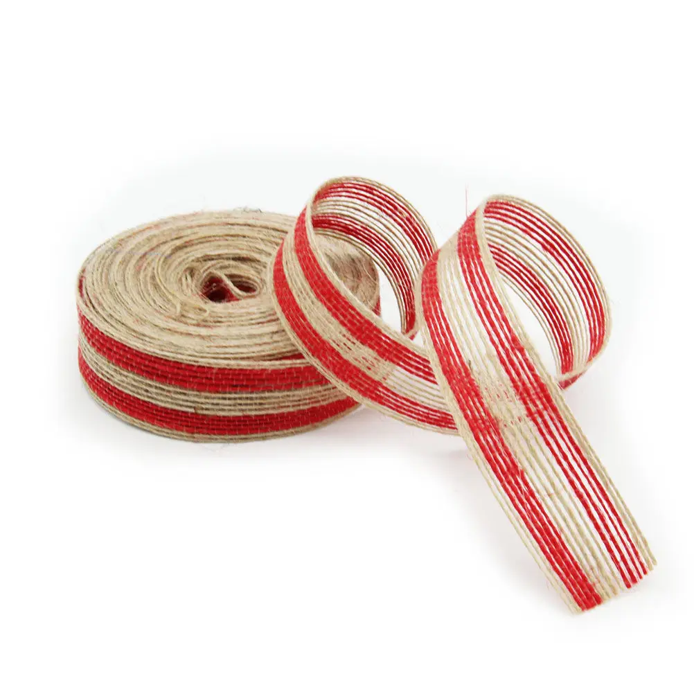 

10M 25Cm Red Burlap Ribbon Printed with Elegant Lines for Crafts Home Office Decor DIY Christmas Wedding Party Gift Packaging