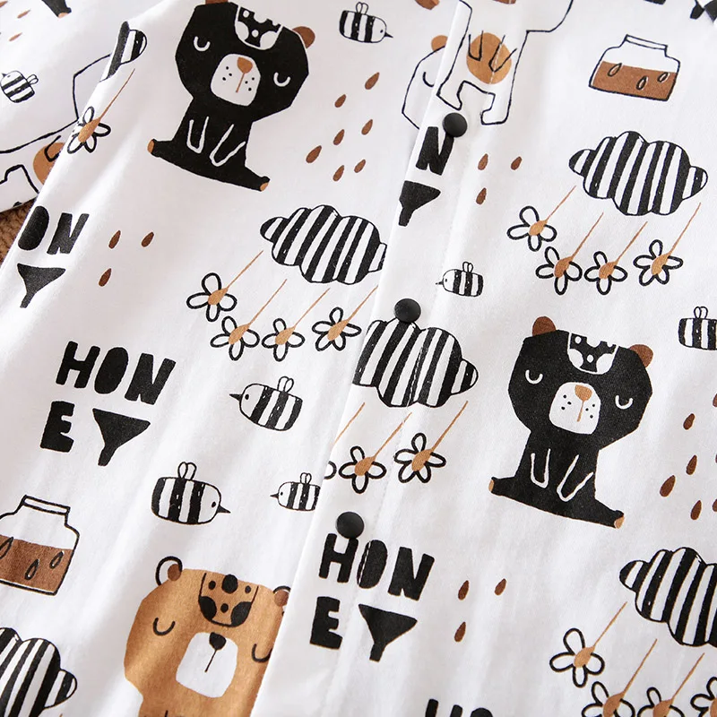 0-18 Baby Long Sleeved Jumpsuit Cute Cartoon Brown Bear Printed Cotton Comfortable And Soft Spring And Autumn Newborn Clothes