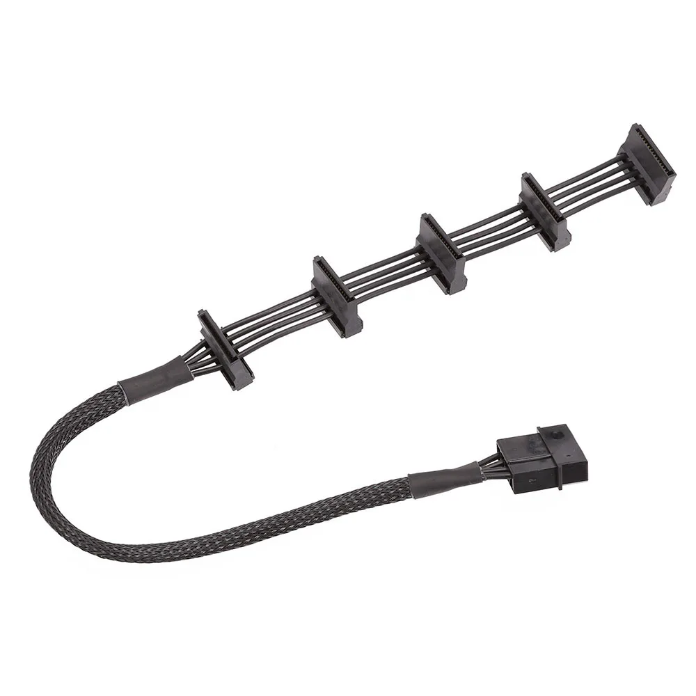 High Quality 1 Pcs Practical Durable PC Server 4 pins IDE Molex 1 to 5 SATA Power Cable Adapter Splitter Cables 18AWG Black 40cm image 2