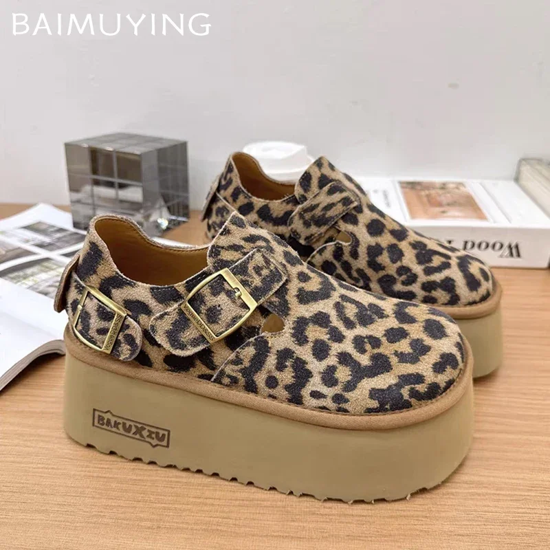 Leopard Platform Women Shoes Suede Flats Loafers Shoes Woman 2024 Trend Winter New Sneakers Casual Designer Walking Mujer Botas