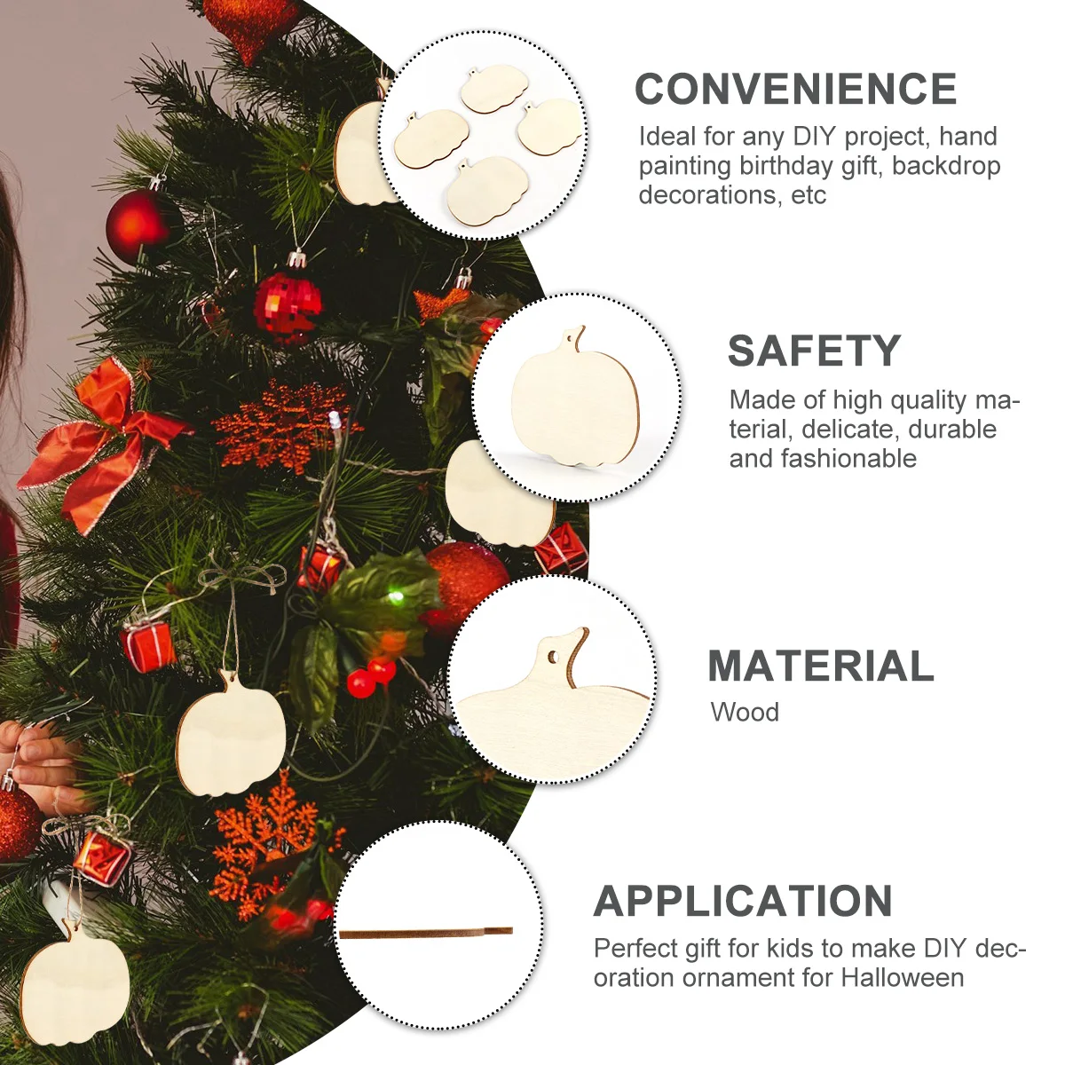 

8Pcs Blank Pumpkin Craft Wood Slice DIY Halloween Ornaments Unfinished Wooden Pendant for Kids and Family Projects