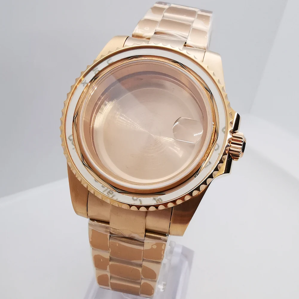 

40mm rose gold watch case strap sapphire glass fit NH35 NH36 NH34 ETA2824 2836 DG2813 3804 Miyota8215 PT5000 movement