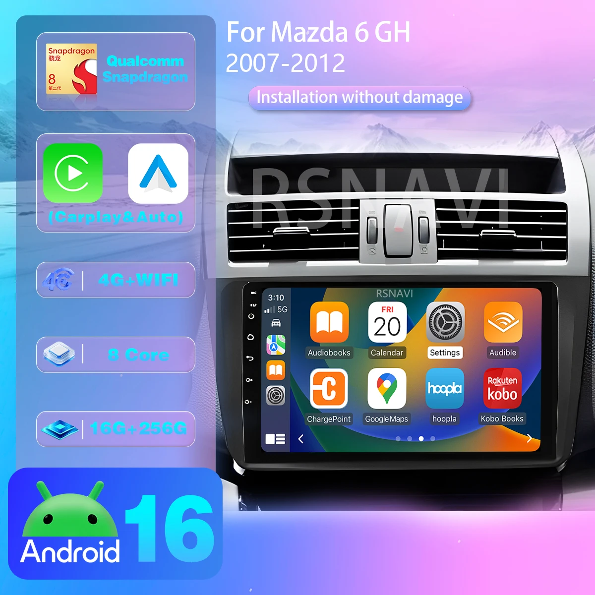 Image of Android 16 Für Mazda 6 GH Rui Wing 2007 - 2012 Autoradio Navigation Multimedia Player GPS Video Stereo Qualcomm Bildschirm WIFI+4G