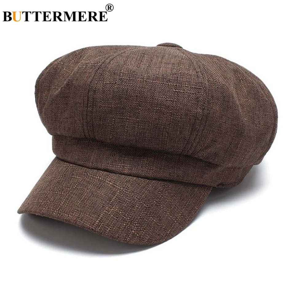 BUTTERMERE Linen Newsboy Cap Women White French Painter Hat Ladies Spring Summer Beret Female New Octagonal Cap Baker Boy Hat