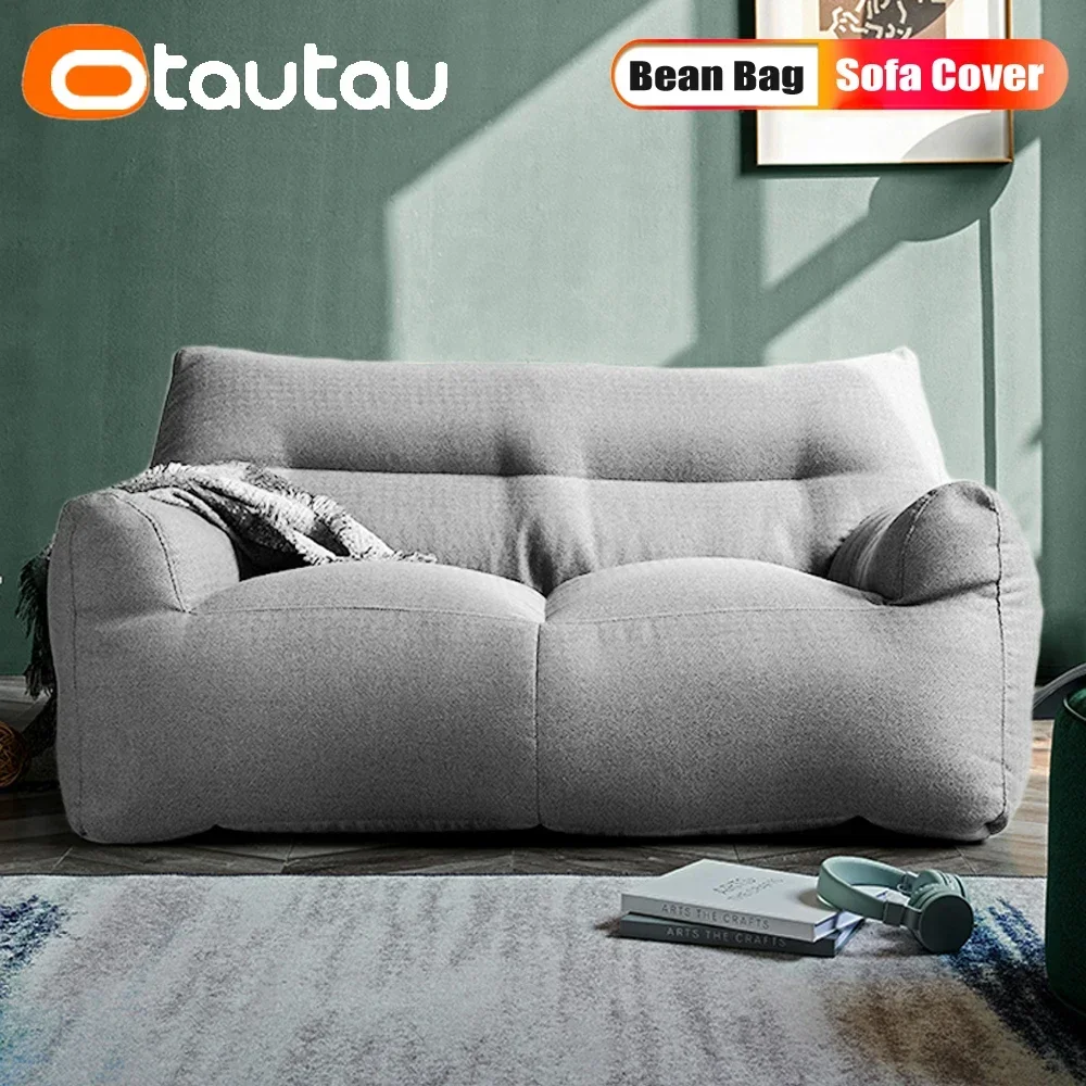 OTAUTAU 2-seat Cotton Bean Bag Cover No Filler Waterproof Beanbag Pouf Couch Chaise Lounge Sofa Bed Frameless Furniture SF068