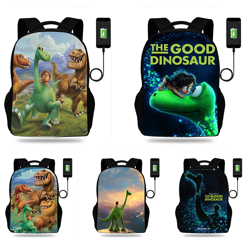 The Good Dinosaur Cartoon Backpack Boy Girl Teenager School Bag USB Charging Daily Travel Large Capacity Backpack Mochila