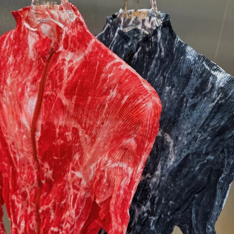 미야케 플리츠 재킷 2025 여름 신상 시니어 감성 헤일로 위커 더블 지퍼 재킷 분위기 있는 패션 얇은 가디건 탑