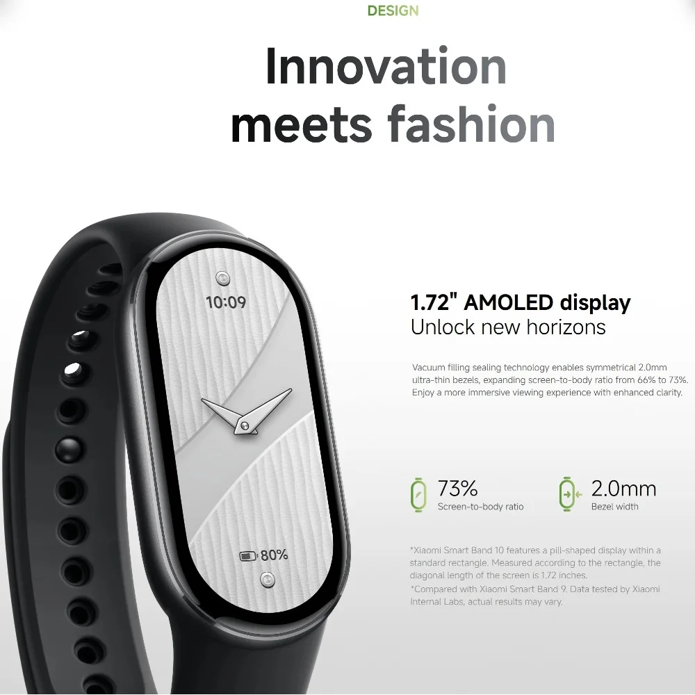 Xiaomi NEW Smart Band 10 Global Version 1.72" AMOLED Display 21-day Battery Modes Heart Rate Broadcast Smart Watch 5ATM