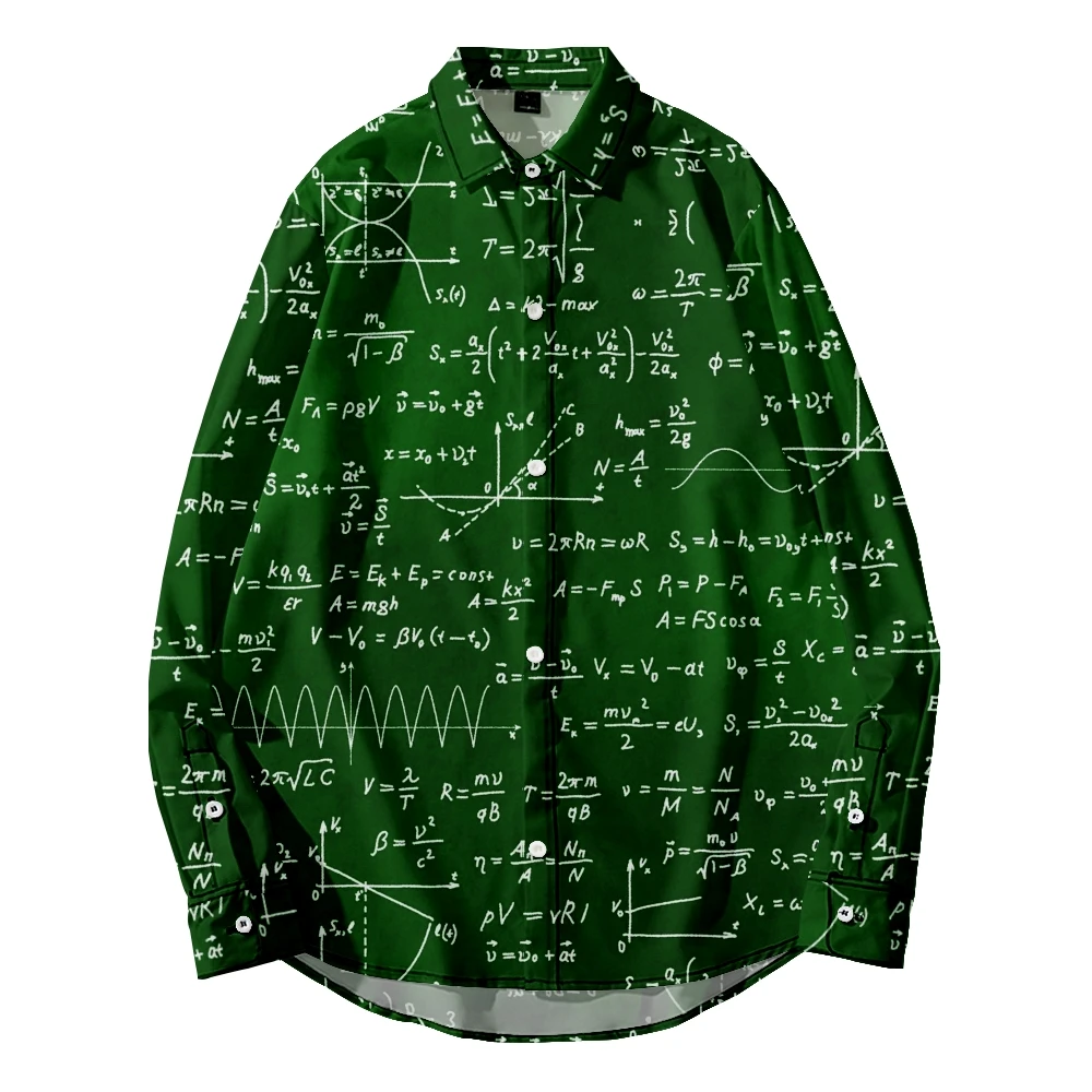 

2022 new fashion long sleeve shirt 3D slim fit men's social mathematical formula pattern formal large men's shirt