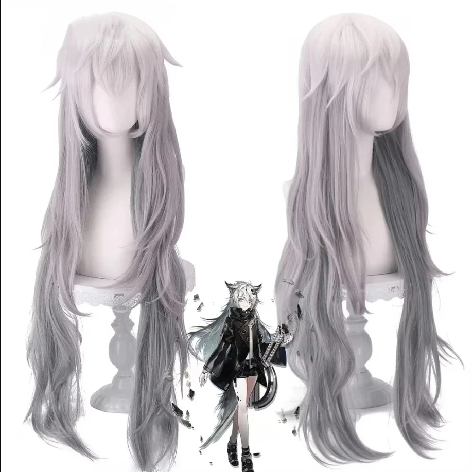 

Arknights Lappland Wigs Synthetic Long Straight White Gray Game Cosplay Heat Resistant Hair Wig For Party