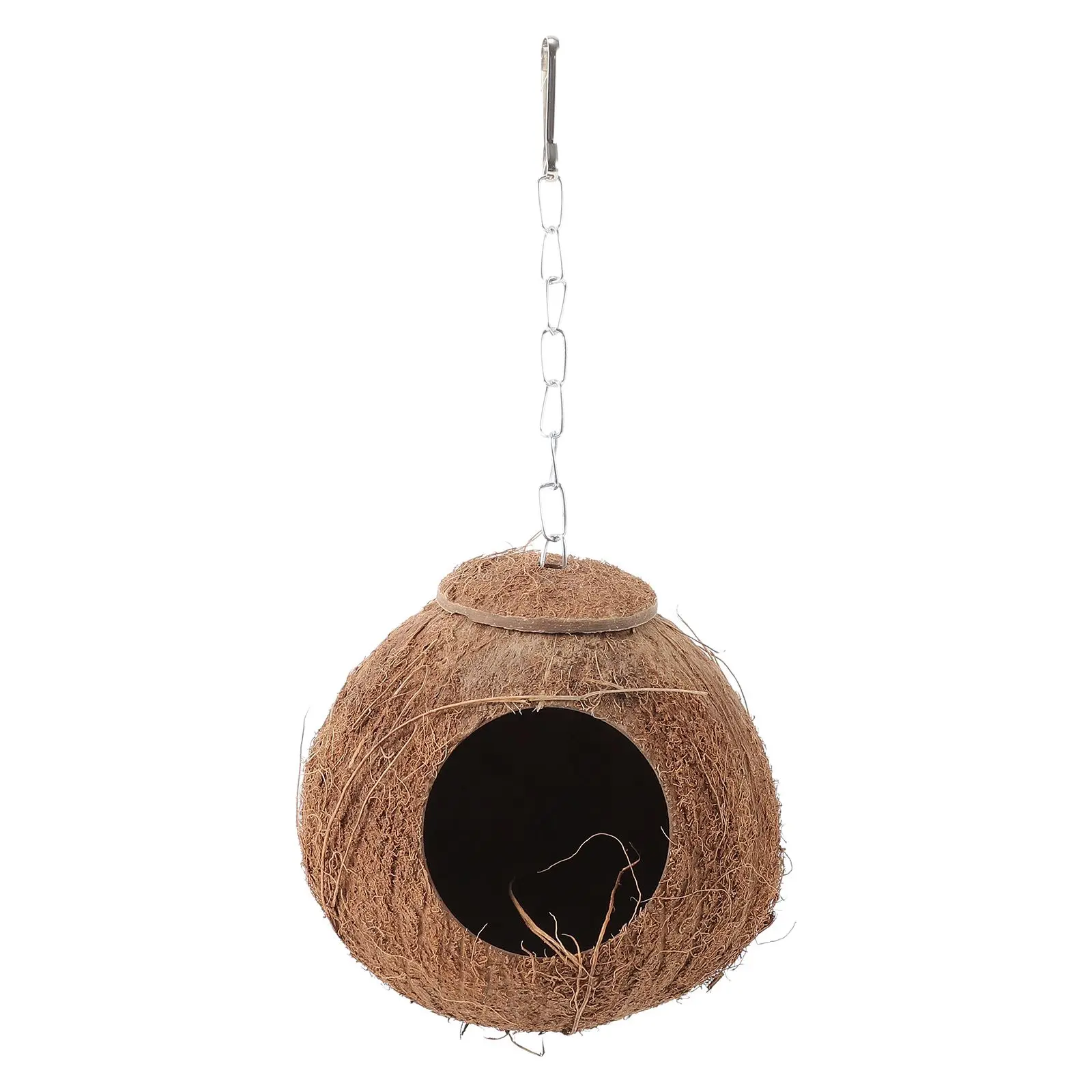 Coconut Shell Bird Nest Toys for Parakeets Parrot Natural Birds Stainless Steel
