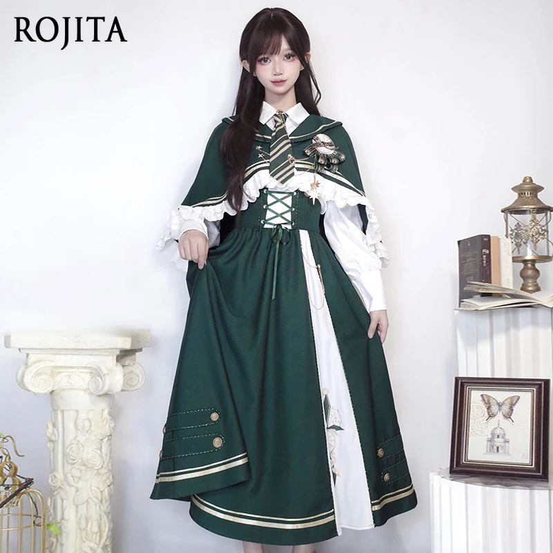 

Осенняя новая рубашка с длинными рукавами в стиле Лолиты, комплекты из четырех предметов, женская одежда, осенне-зимнее платье на бретелях + рубашка + накидка + галстук