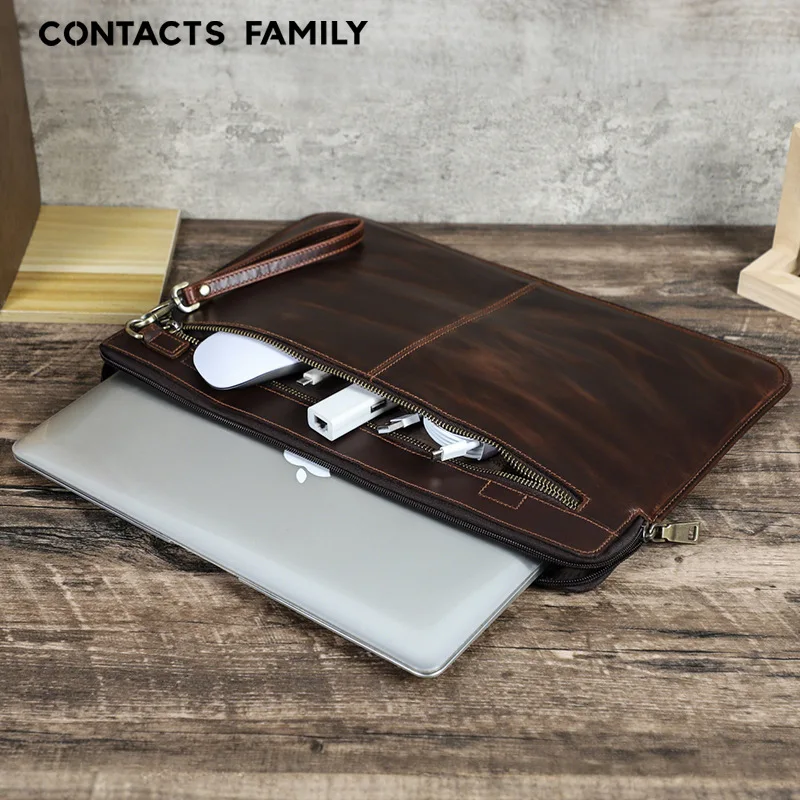 Genuine Leather Large Capacity Travel Laptop Bag for MacBookPro 16 Inch Men's Handbag with Inner Compartment