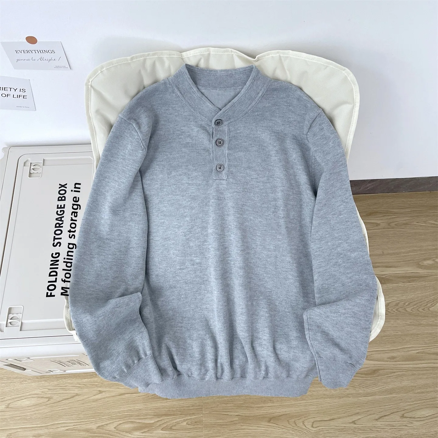 

ay Long Sve Henry Collar Knitted Sweater Men's Base Layer irt Warm Casual Loose Fit Spring Autumn Season Faionable