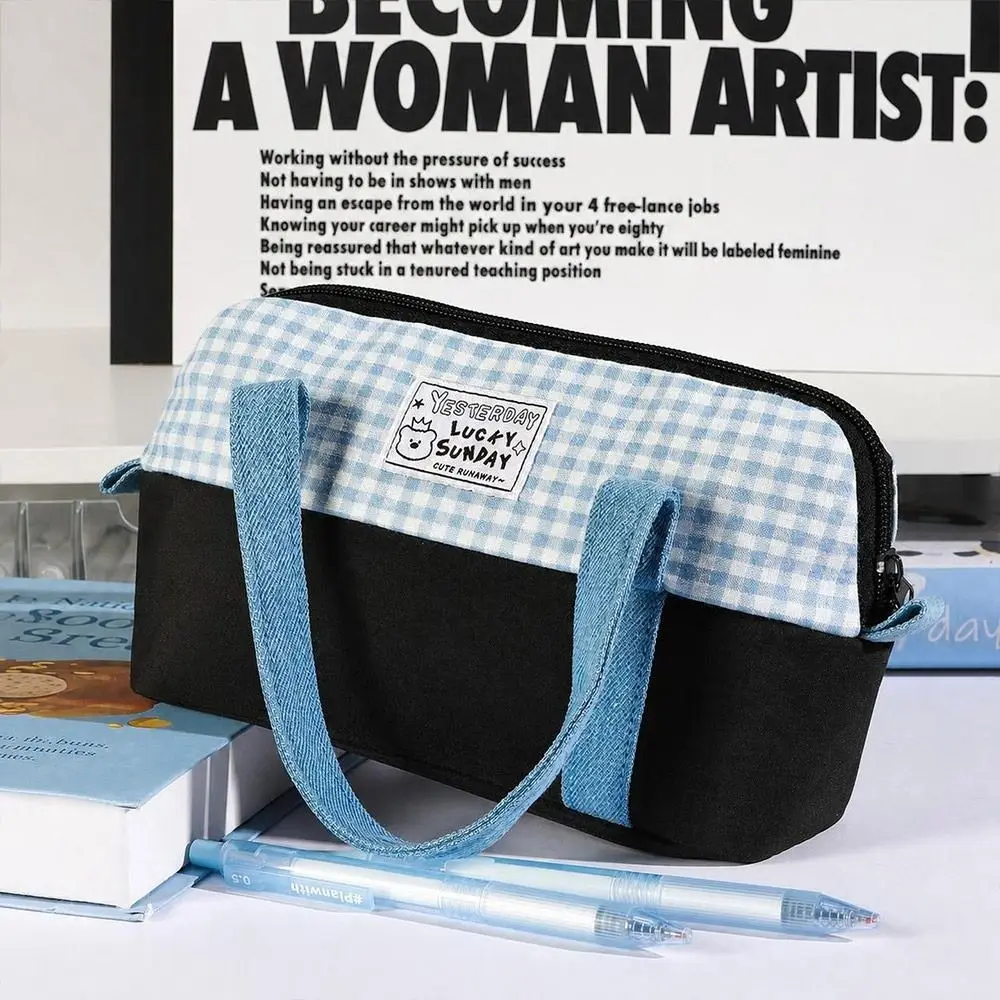 Durable Denim Splicing Pencil Case Large Capacity Color-blocking Pen Bag Portable Pencil Pouch Students