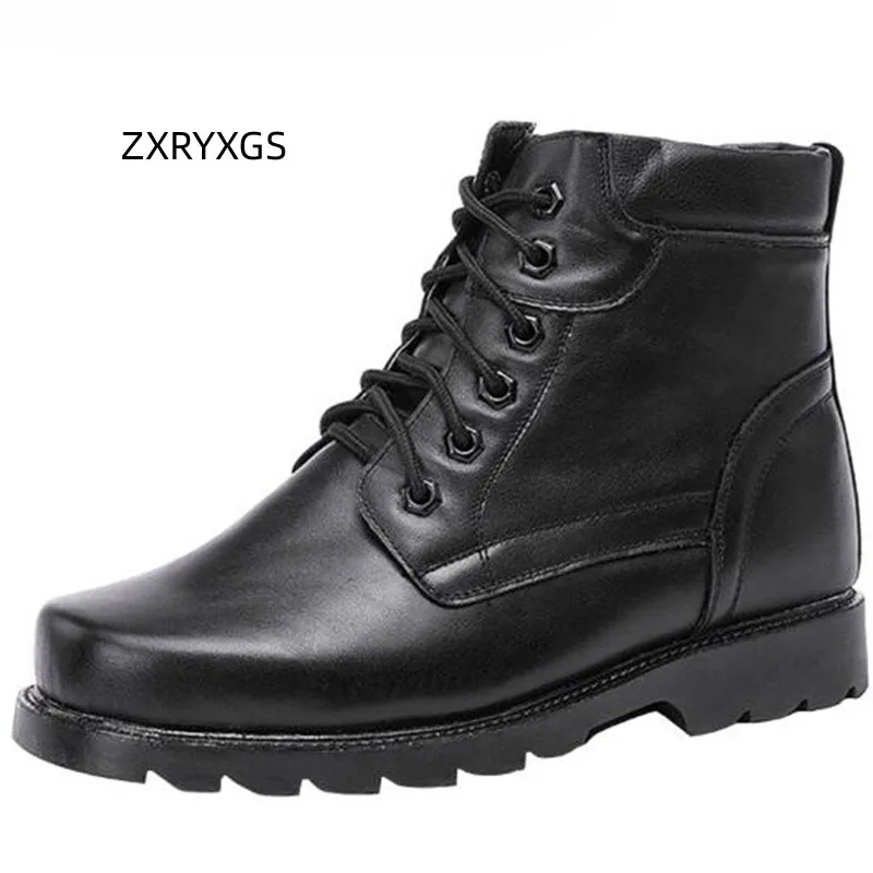 

ZXRYXGS Cowhide Thickened Wool Boots Men Shoes Warm Comfort Snow Boots 2024 Cross Strap Black Boots Flat Outdoor Large Size 48