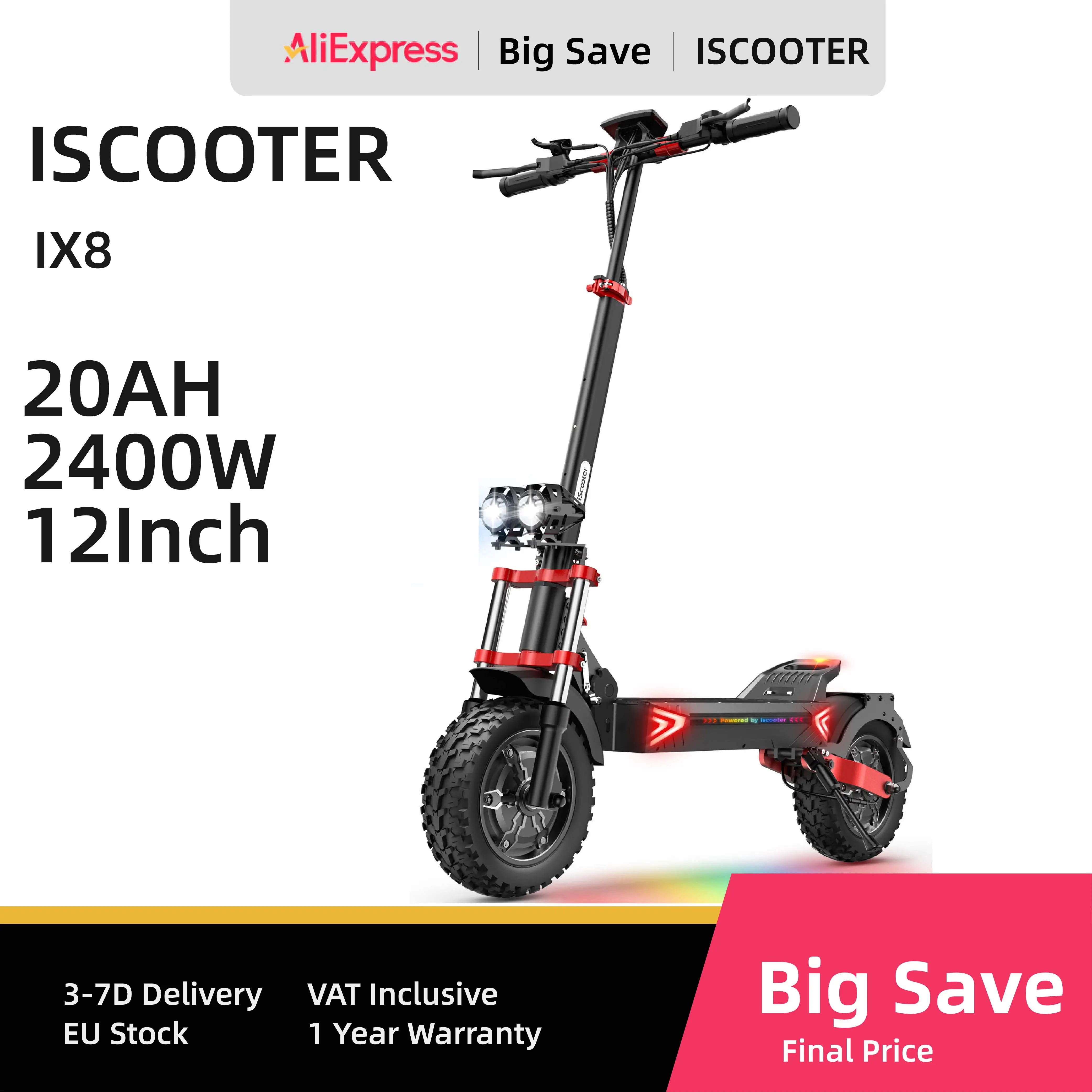 IScooter iX8 1200W * 2 12 with APP 48V 20 ah battery Max reach 65-70Km powerful adult electric scooter