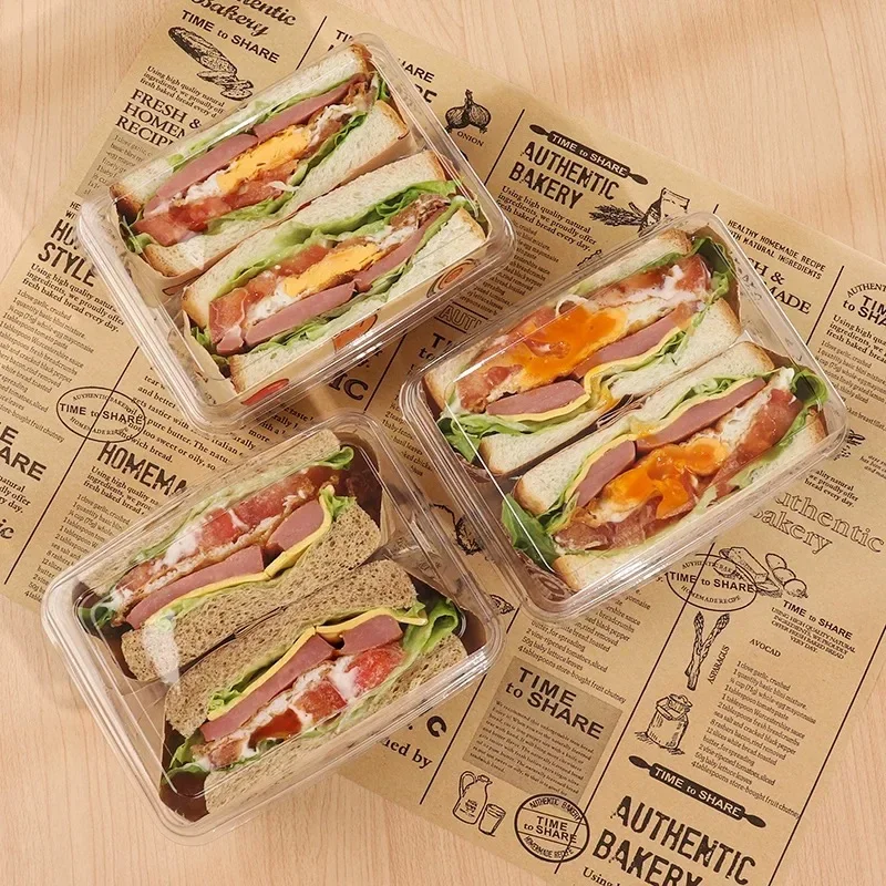 صندوق تعبئة الساندويتش مقصورة مزدوجة يمكن التخلص منها شفافة مربعة شعبية الخبز نخب ساندويتش علبة التعبئة والتغليف 10 قطعة #3